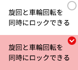 旋回と車輪回転同時にロックできる