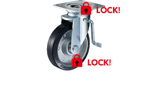 ロック：旋回部と車輪の回転がロックされます。